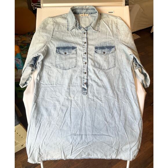 Speed Control Women Denim Shirt Dress size 2X Blue Half Button Down 3/4 Sleeve - Picture 14 of 14